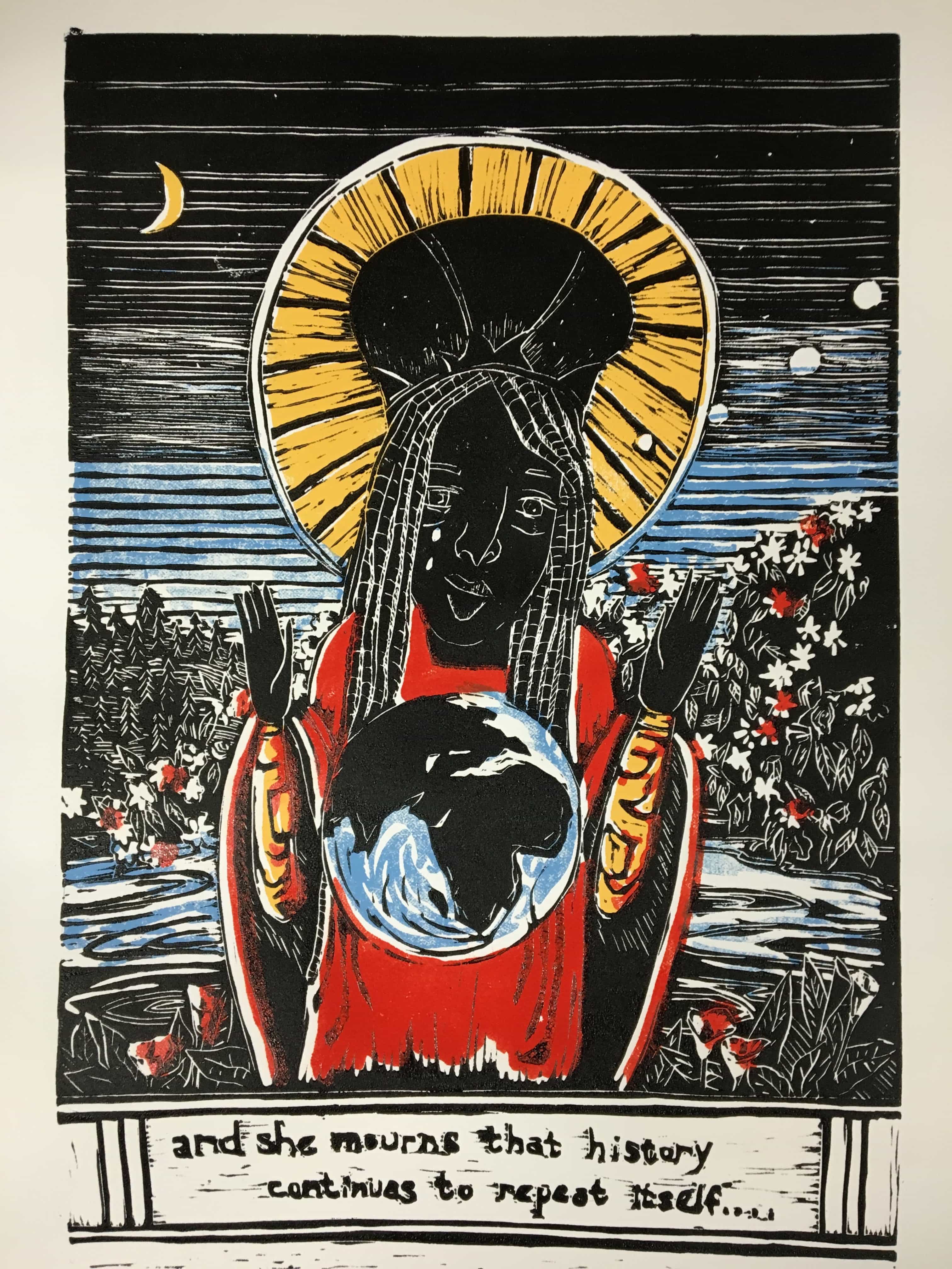 Print of black madonna weeping